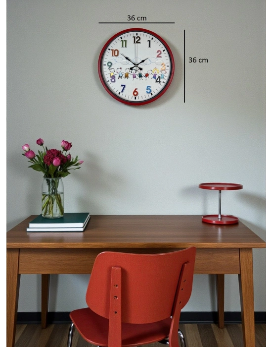 ® 36 Cm Kırmızı Çocuk Odası Duvar Saati