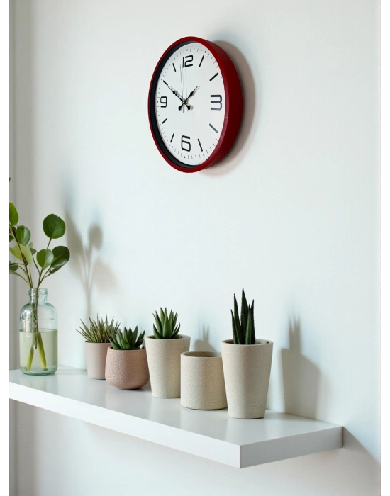 ® 36 Cm Kırmızı Modern Dekoratif Duvar Saati