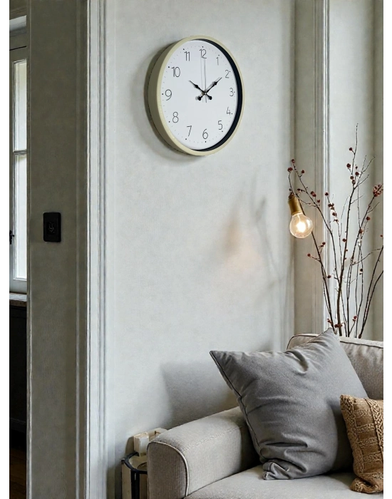 ® 36 Cm Krem Sade Dekoratif Duvar Saati