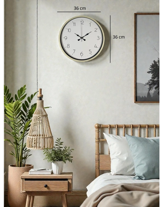 ® 36 Cm Krem Sade Dekoratif Duvar Saati