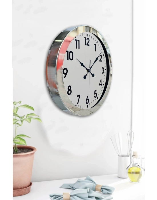 ® 36 cm Krom Metal Standart Duvar Saati