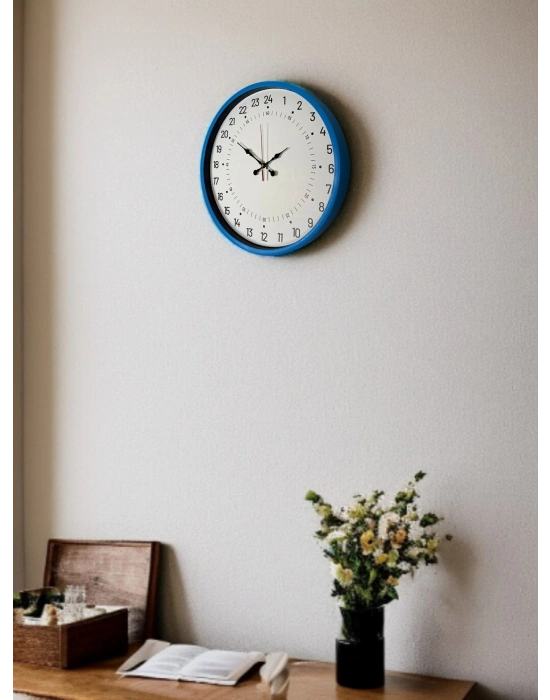 ® 36 Cm Mavi 24 Saat Göstergeli Özel Tasarım Duvar Saati