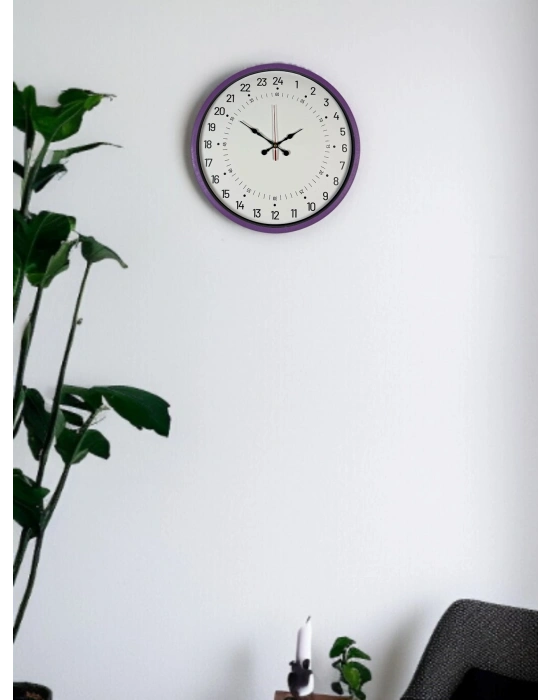 ® 36 Cm Mor 24 Saat Göstergeli Özel Tasarım Duvar Saati