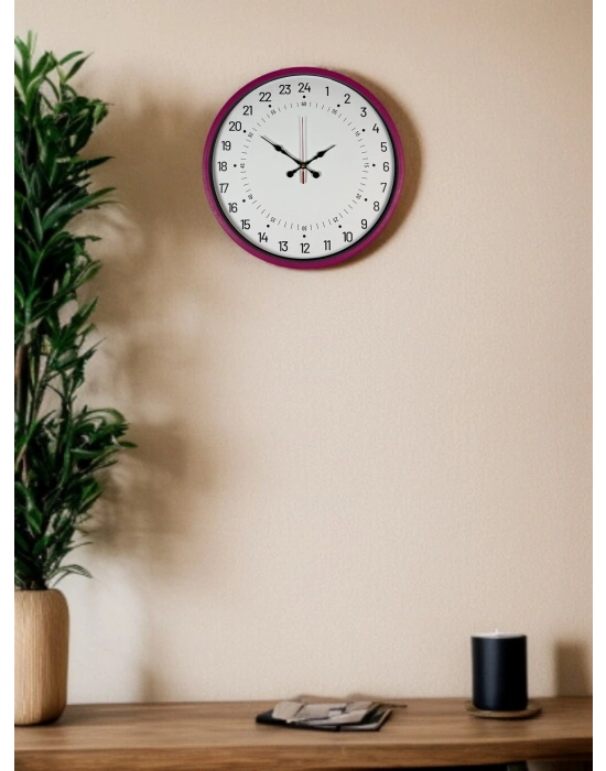 ® 36 Cm Pembe 24 Saat Göstergeli Özel Tasarım Duvar Saati