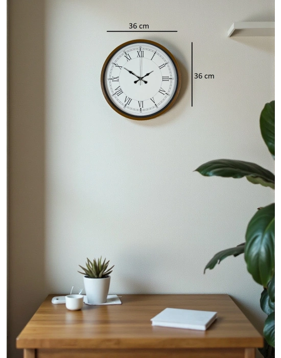 ® 36 Cm Roma Rakamlı Kahverengi Dekoratif Duvar Saati
