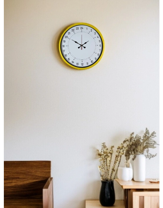 ® 36 Cm Sarı 24 Saat Göstergeli Özel Tasarım Duvar Saati