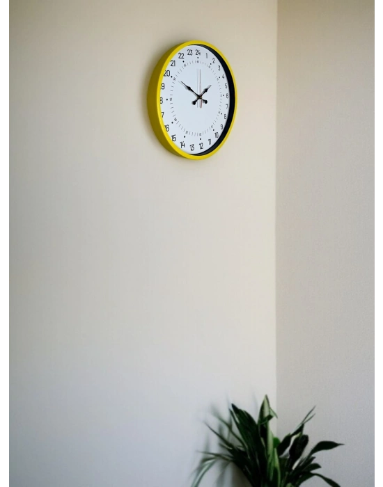 ® 36 Cm Sarı 24 Saat Göstergeli Özel Tasarım Duvar Saati
