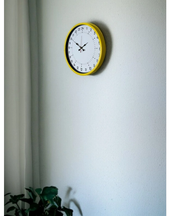 ® 36 Cm Sarı 24 Saat Göstergeli Özel Tasarım Duvar Saati