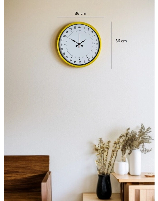 ® 36 Cm Sarı 24 Saat Göstergeli Özel Tasarım Duvar Saati