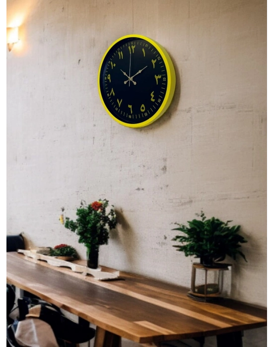 ® 36 Cm Sarı Dekoratif Arapça Rakamlı Duvar Saati