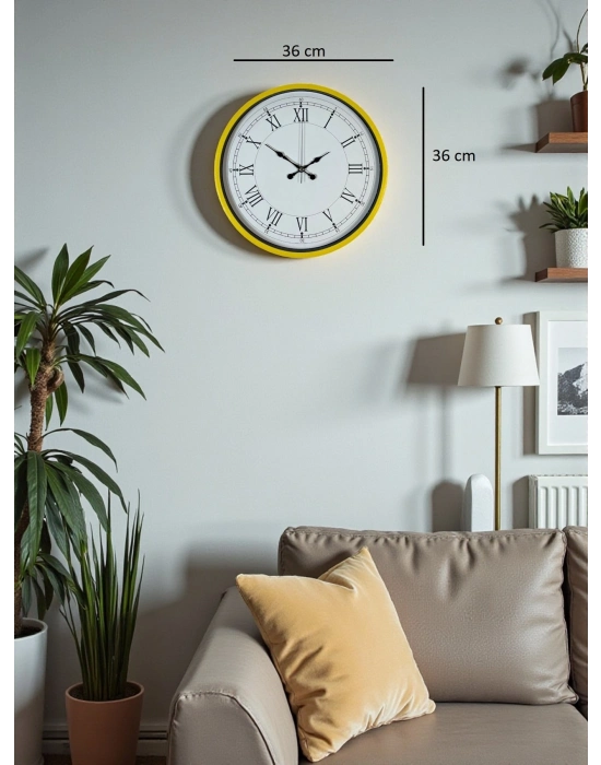 ® 36 Cm Sarı Dekoratif Duvar Saati