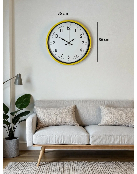 ® 36 Cm Sarı Modern Dekoratif Duvar Saati