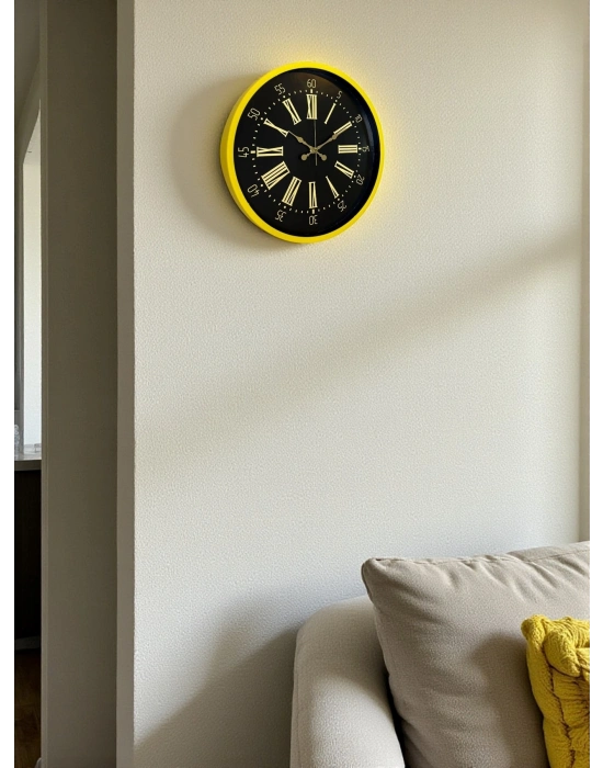 ® 36 Cm Sarı Modern Duvar Saati