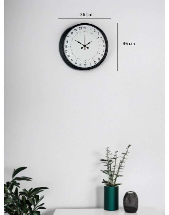 ® 36 Cm Siyah 24 Saat Göstergeli Duvar Saati