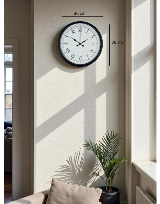 ® 36 Cm Siyah Asil Roma Rakamlı Duvar Saati