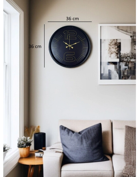 ® 36 Cm Siyah Dekoratif Duvar Saati
