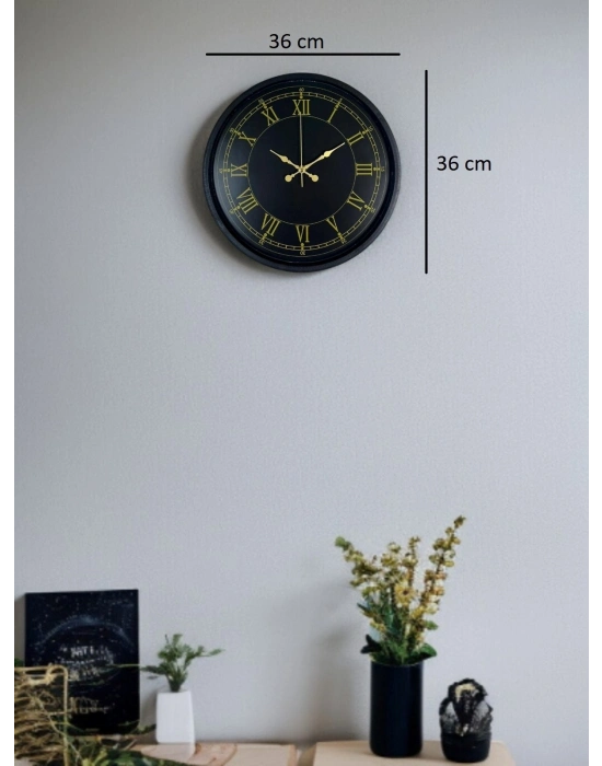 ® 36 Cm Siyah Dekoratif Duvar Saati