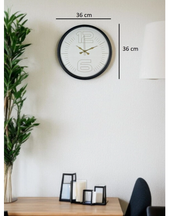 ® 36 Cm Siyah Sade Zarif Duvar Saati