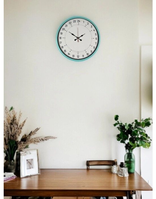 ® 36 Cm Turkuaz 24 Saat Göstergeli Özel Tasarım Duvar Saati