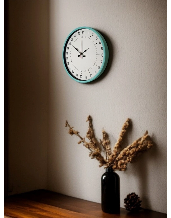 ® 36 Cm Turkuaz 24 Saat Göstergeli Özel Tasarım Duvar Saati