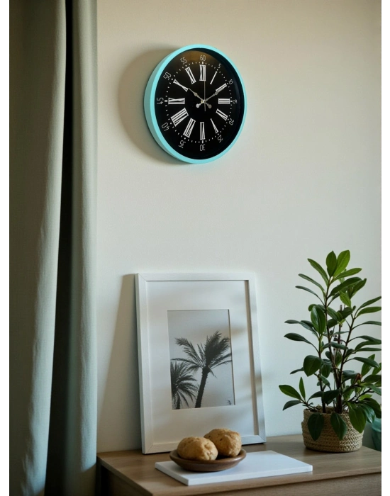 ® 36 Cm Turkuaz Dekoratif Duvar Saati