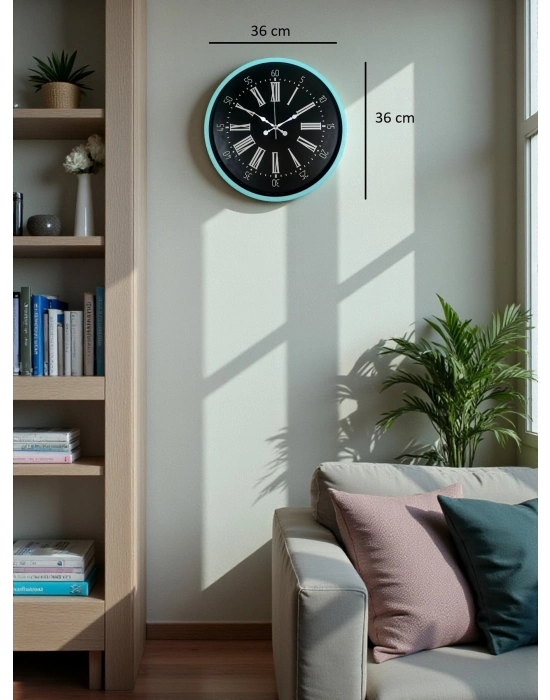 ® 36 Cm Turkuaz Dekoratif Duvar Saati