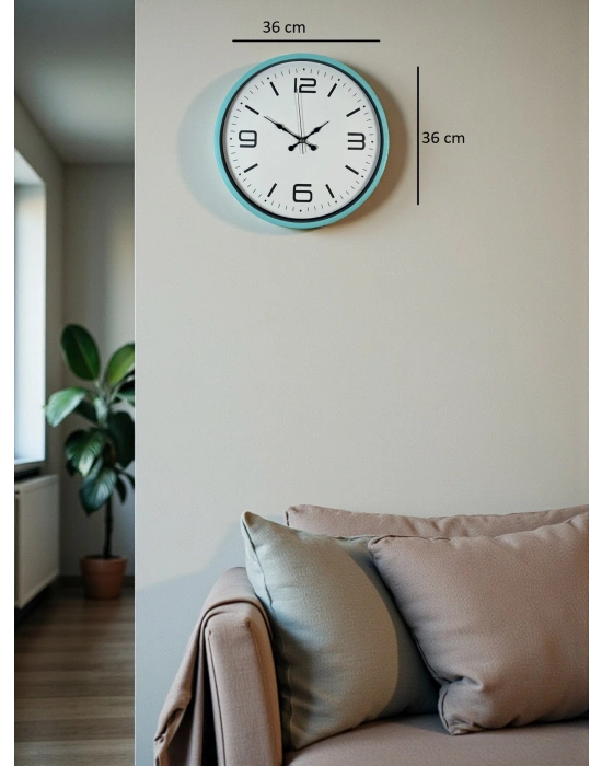 ® 36 Cm Turkuaz Dekoratif Duvar Saati