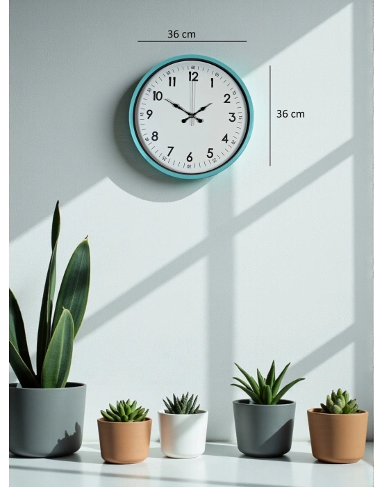 ® 36 Cm Turkuaz Dekoratif Duvar Saati