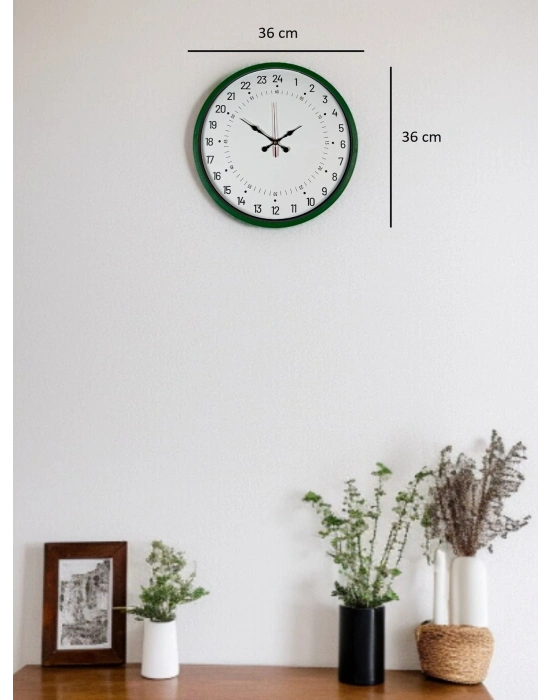 ® 36 Cm Yeşil 24 Saat Göstergeli Özel Tasarım Duvar Saati