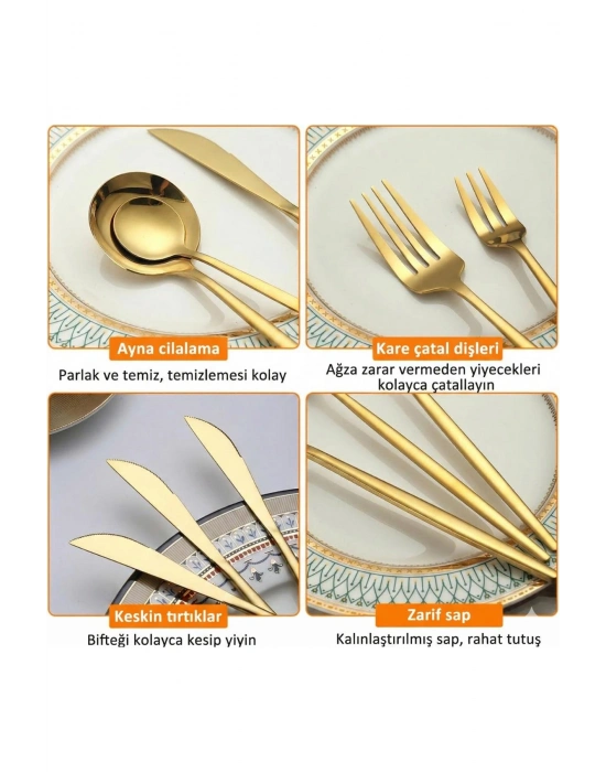 36 Parça Lüks Gold Paslanmaz Çelik Çatal Kaşık Bıçak Takımı