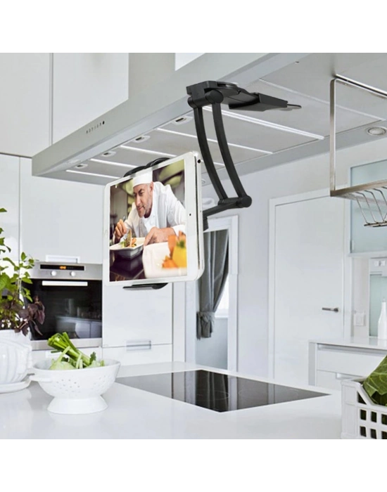 ®  360 Derece Dönebilen Mutfak Masaüstü Telefon Tablet Tutucu Ayarlanabilir Esnek Ayaklı Metal