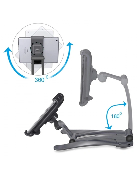 ®  360 Derece Dönebilen Mutfak Masaüstü Telefon Tablet Tutucu Ayarlanabilir Esnek Ayaklı Metal