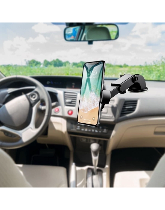 ®  360 Derece Dönen Torpido Üstü Uzunluk Ayarlamalı Vantuzlu Teleskopik Araç Telefon Tutucu