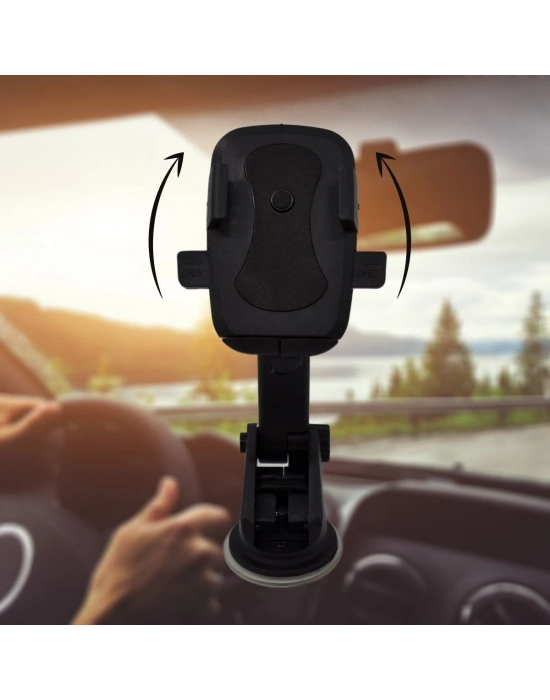 ®  360 Derece Dönen Torpido Üstü Uzunluk Ayarlamalı Vantuzlu Teleskopik Araç Telefon Tutucu