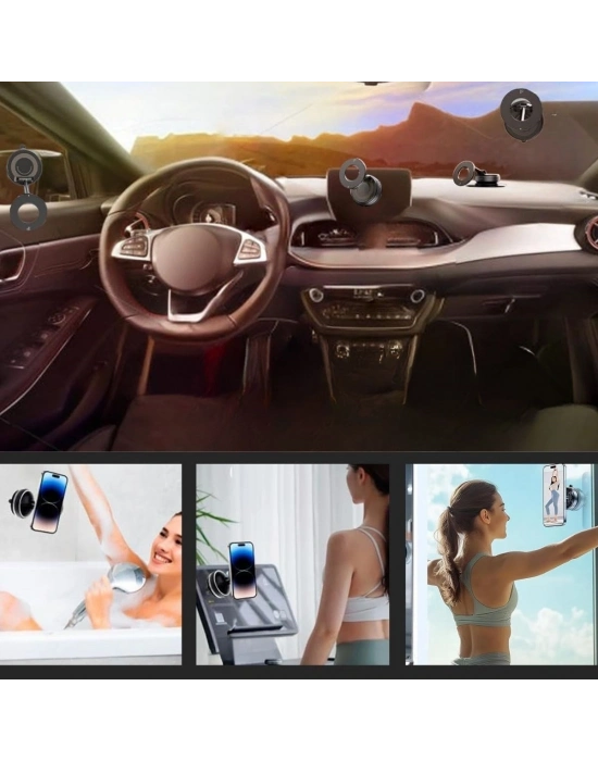 ® 360° Döner Başlıklı Vakumlu Emişli Manyetik Telefon Tutucu – Güçlü Mıknatıslı, İz Bırakmaz