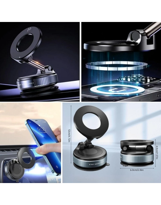 ® 360° Döner Başlıklı Vakumlu Emişli Manyetik Telefon Tutucu – Güçlü Mıknatıslı, İz Bırakmaz