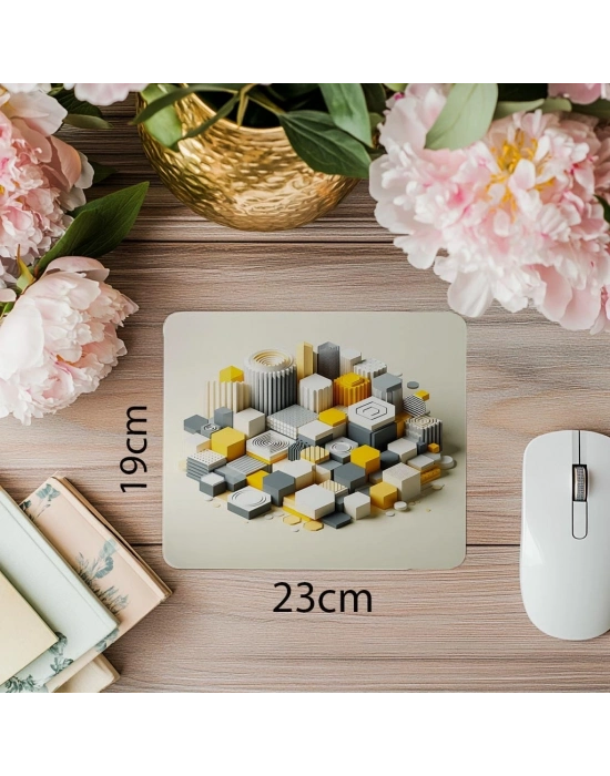 3D Altıgen Bloklu Modern Tasarım Mousepad - 19x23 cm 2 mm Dikdörtgen İthal Baskılı Mouse Pad