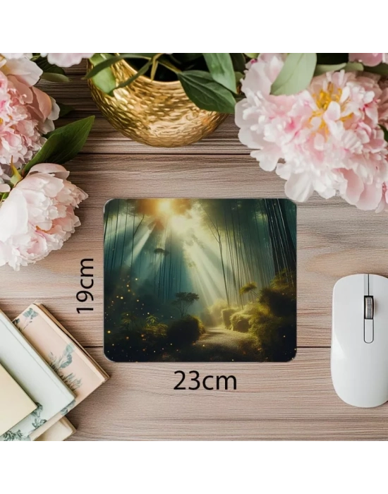 3D Bambu ve Sisli Arka Plan Mouse Pad - 19x23 cm 2 mm Dikdörtgen İthal Baskılı Mouse Pad