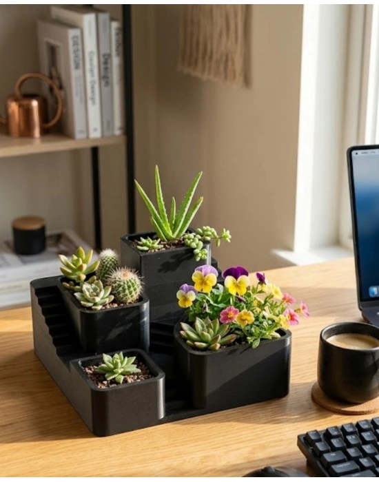 3D Baskı Kaktüs ve Sukulent Saksı Seti Çok Katlı Şık Ev Ofis Dekoru