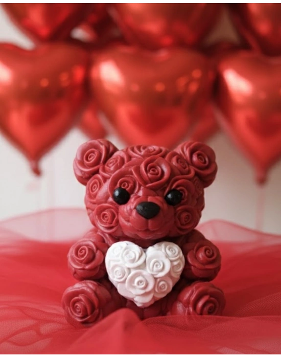 ® 3D Baskı Kalpli Ayıcık 10cm Romantik Masaüstü Dekor