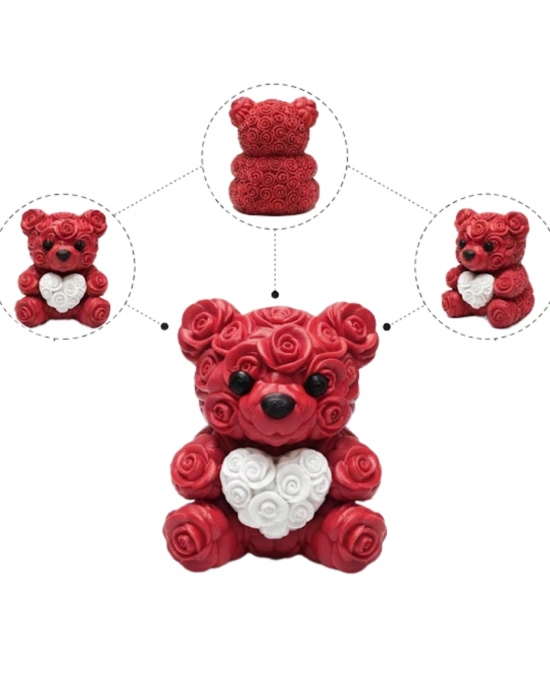 3D Baskı Kalpli Ayıcık 10cm Romantik Masaüstü Dekor