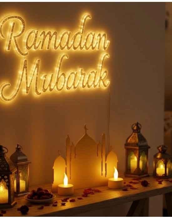 ® 3D Cami Siluet Dekor 2 Pilli Mum Dahil Ramazan Masa Üstü