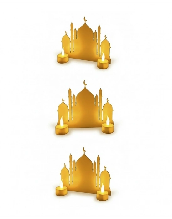 ® 3D Cami Siluet Dekor 2 Pilli Mum Dahil Ramazan Masa Üstü