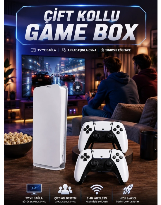 3D Çift Oyun Kollu 4K HD Ekran Nostaljik 20.000 Oyunlu Beyaz Game Box
