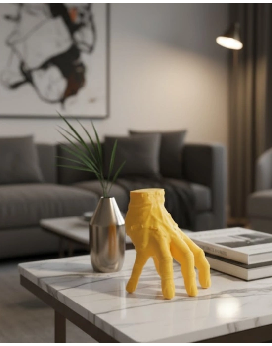 ® 3D Dekoratif Sarı El Obje 17x16 cm Şık ve Dikkat Çekici Tasarım