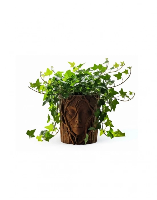 ® 3D Doğal Ahşap Görünümlü Yüz Detaylı Dekoratif Vazo Sanat Tasarım