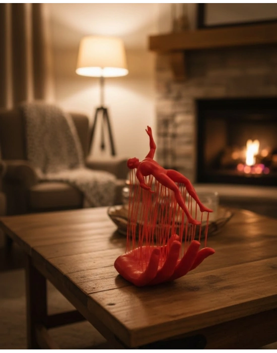 ® 3D El Formlu İnsan Figürü Kırmızı Modern Soyut Dekoratif Biblo 12x18 cm