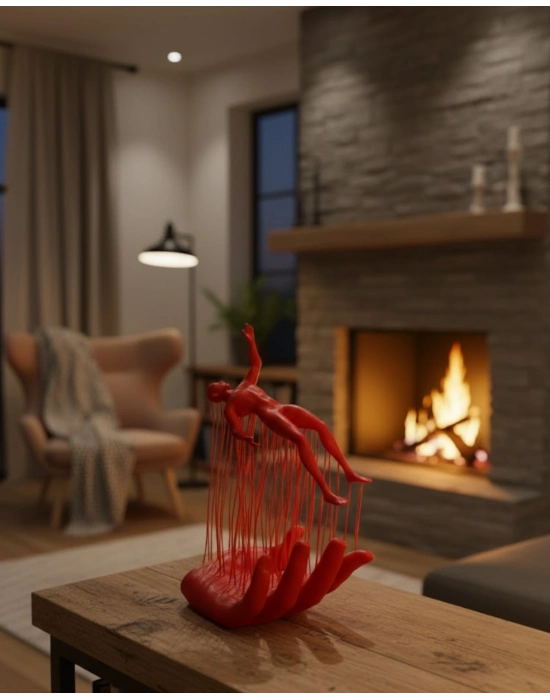 ® 3D El İnsan Figürü Kırmızı Minimal Modern Ev ve Ofis Dekoru 12x18 cm