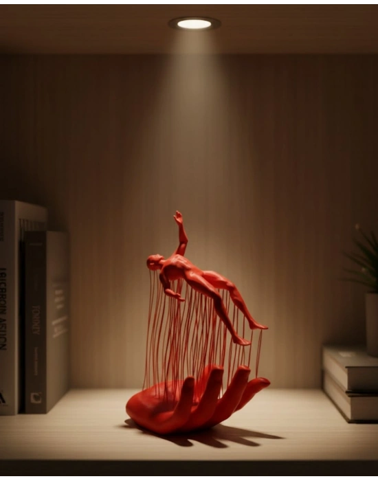 ® 3D El Üzerinde İnsan Figürü Kırmızı Sanatsal Masa Üstü Dekor 12x18 cm