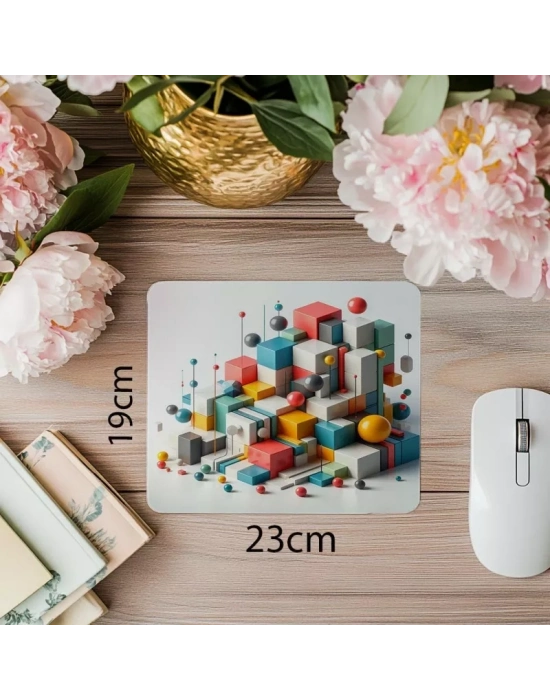 3D Geometrik Küplerle Renkli Mousepad - 19x23 cm 2 mm Dikdörtgen İthal Baskılı Mouse Pad